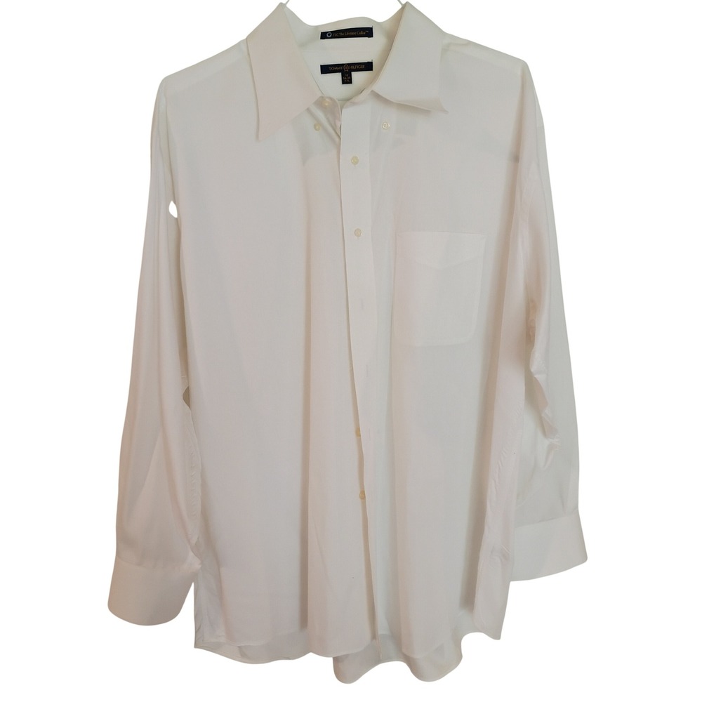 Tommy Hilfiger Mens White Dress Shirt TLC Lifetime Collar XXL 18 34-35 Button Up